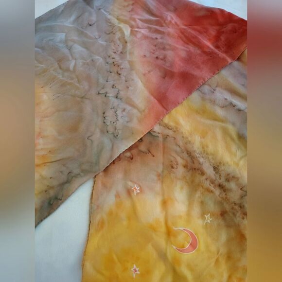 Vintage Handmade 💯 Long Silk Scarf Artisan Landscape - Picture 11 of 14